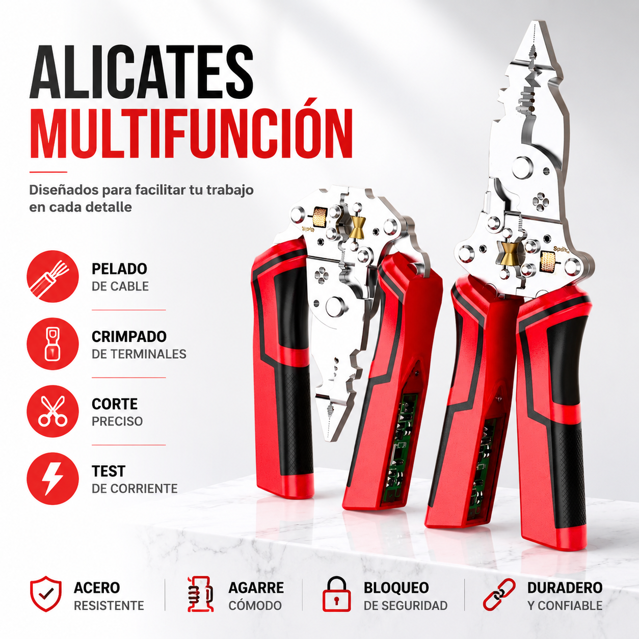 Alicates Eléctricos Multifunción con Test de Voltaje